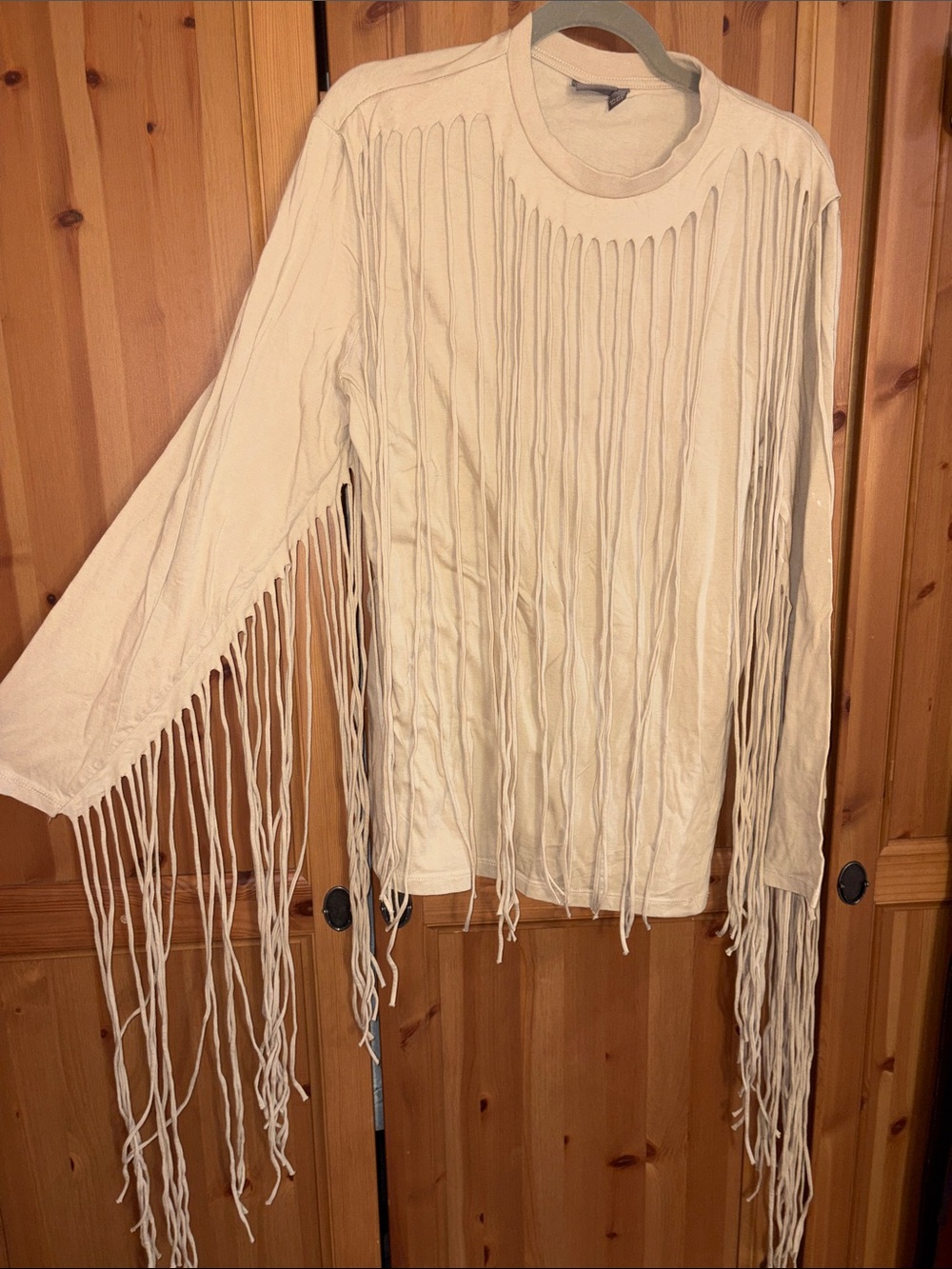 ASOS Cream Fringe Long-Sleeve Women's Top